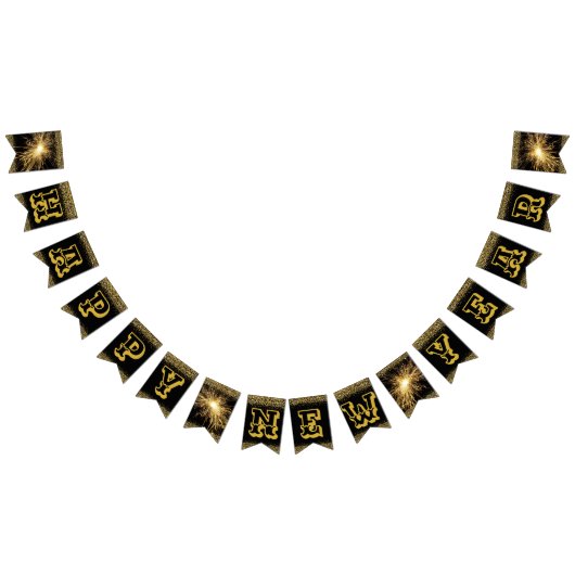 Bannière À Fanions Bonne année Big Gold Lettres (Tout)