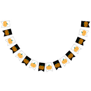 Bannière À Fanions Bonne lettre Halloween sur citrouille sculpté