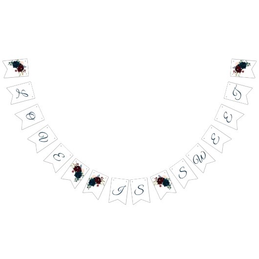 Bannière À Fanions Bourgogne & Fleurs de marine Mariage de bois rusti (Tout)