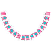 Bannière À Fanions Brayures turquoise et rose chaud Joyeux anniversai (Tout)