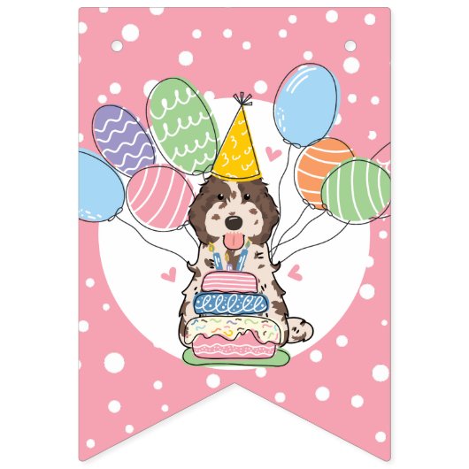 Bannière À Fanions Brown Merle Cockapoo Cavapoo fête d'anniversaire d (Premier drapeau)