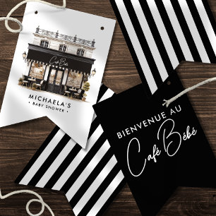 Bannière À Fanions Café Bébé Baby shower Paris noir et blanc