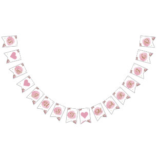 Bannière À Fanions Calligraphie or rose pâle Floral Mariage élégant