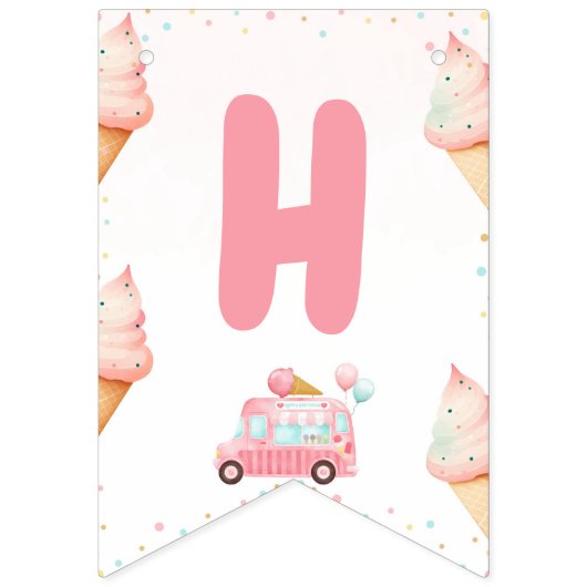 Bannière À Fanions Camion à glace rose Anniversaire (Deuxième drapeau)