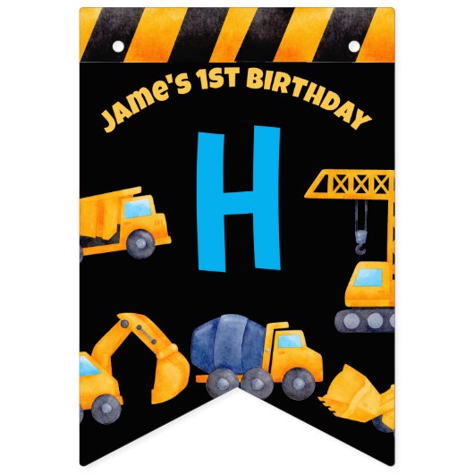 Bannière À Fanions Camions de construction garçons fête d'anniversair (Deuxième drapeau)