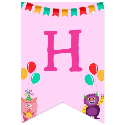 Bannière À Fanions Caricature monstre mignon de lille fête d'annivers (Premier drapeau)