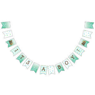 Bannière À Fanions C'est un Baby shower vert garçon, ours en peluche