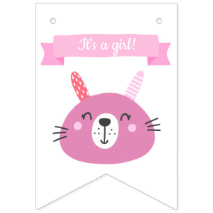 Bannière À Fanions C'est une fille !   Anniversaire de enfant lapin r