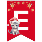 Bannière À Fanions Chat chaton rouge vert Père Noël Joyeux Noël Party (Deuxième drapeau)