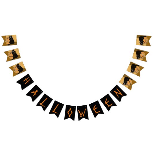 Bannière À Fanions Chat noir d'Halloween et Citrouille (Tout)