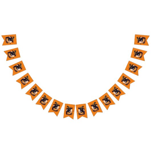 Bannière À Fanions Chat noir éffrayant et orange Jack-o-lanterne (Tout)