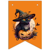 Bannière À Fanions Chat noir éffrayant et orange Jack-o-lanterne (Deuxième drapeau)