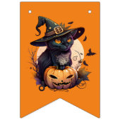 Bannière À Fanions Chat noir éffrayant et orange Jack-o-lanterne (Troisième drapeau)