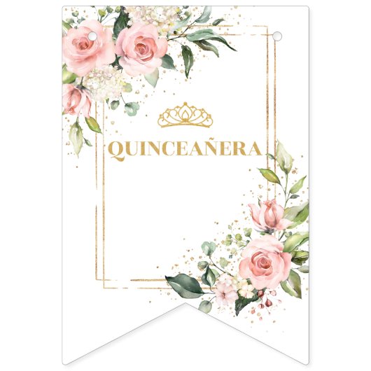 Bannière À Fanions Chic fleurs rousses eucalyptus or 15e anniversaire (Sizième drapeau)