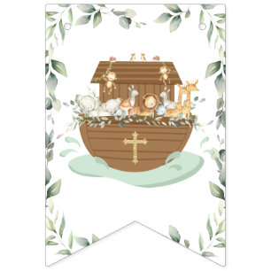 Bannière À Fanions Chic Noah's Ark Greenery Baptême Christening