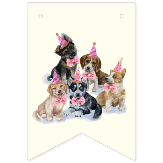 Bannière À Fanions Chien rose Chien à thème fête d'anniversaire (Premier drapeau)