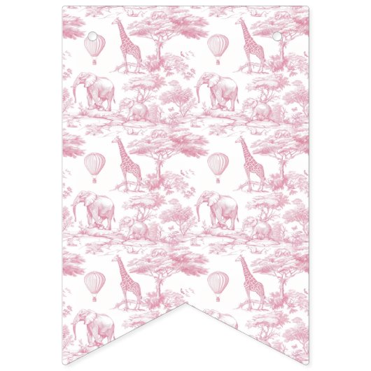 Bannière À Fanions Chinoiserie rose Baby shower Toile de Jouy (Deuxième drapeau)