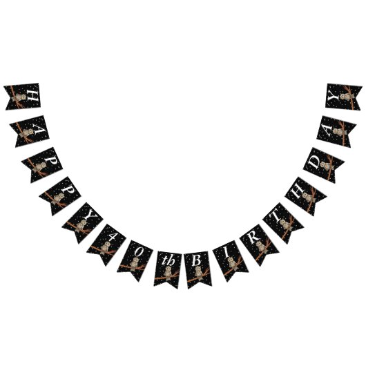 Bannière À Fanions Chouette d'anniversaire assez Brown sur les étoile (Tout)