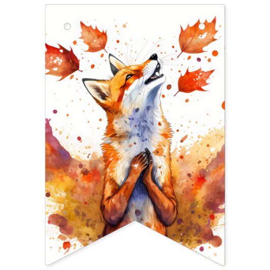 Bannière À Fanions Chute Vibes Aquarelle Fox - Anniversaire (Premier drapeau)