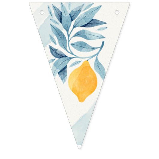 Bannière À Fanions Citron aux feuilles bleues, illustration botanique (Premier drapeau)