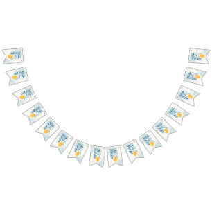 Bannière À Fanions Citron aux feuilles bleues illustration botanique