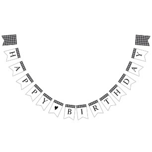 Bannière À Fanions Classic Buffalo Plaid Check Noir Blanc Anniversair