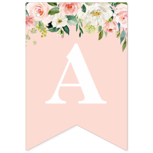 Bannière À Fanions Cochon mignon aux fleurs roses blanches Joyeux ann (Troisième drapeau)