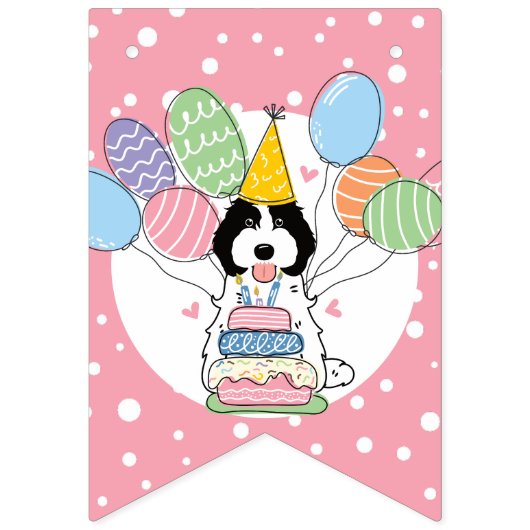 Bannière À Fanions Cockapo noir blanc Cavapoo Chien fête d'anniversai (Premier drapeau)