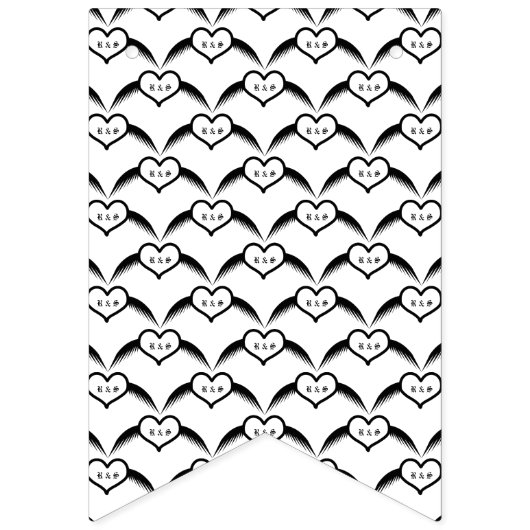 Bannière À Fanions Coeur ailé gothique Mariage Personnalisé Monogramm (Deuxième drapeau)