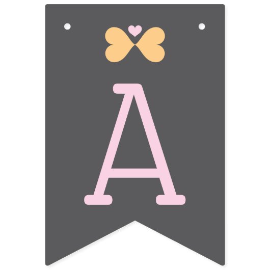 Bannière À Fanions Coeurs roses et en pastel de papillon donnant un (Troisième drapeau)