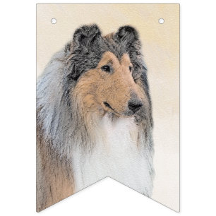 Bannière À Fanions Collie (Rough) Peinture - Cute Original Chien Art