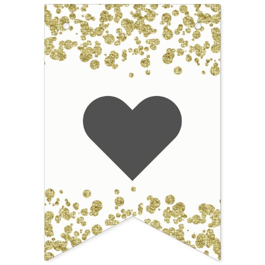 Bannière À Fanions Confetti blanc & or Mariage pour toujours (Premier drapeau)