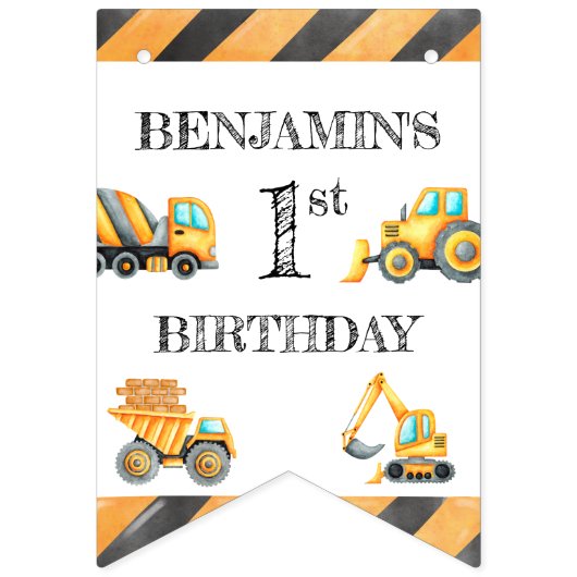 Bannière À Fanions Construction Camions Thème Anniversaire (Premier drapeau)