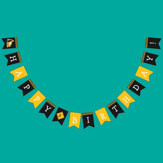 Bannière À Fanions Construction Joyeux Anniversaire, Excavateur et Ga