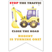 Bannière À Fanions Construction Truck Excavateur fête d'anniversaire (Premier drapeau)