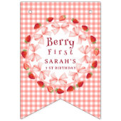 Bannière À Fanions Coquette Berry Premier Anniversaire Rouge Gingham  (Premier drapeau)