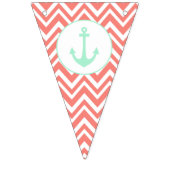 Bannière À Fanions Coral rose et blanc Chevron avec Mint Nautical (Troisième drapeau)