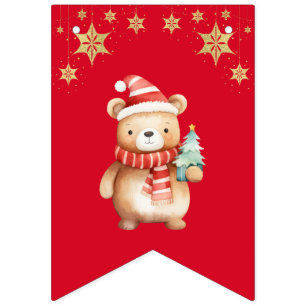 Bannière À Fanions Couleur verte rouge Ours Joyeux Noël fête