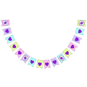 Bannière À Fanions Couleurs pastel & coeurs violets battre