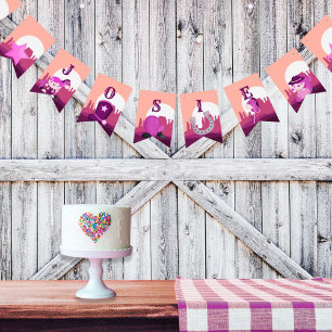 Bannière À Fanions Cow-girl rose mignonne désert occidental à tout âg