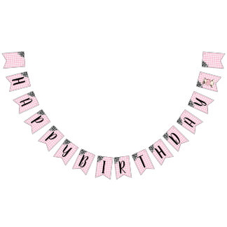 Bannière À Fanions Cow Print Pink Gingham Happy Birthday Banner