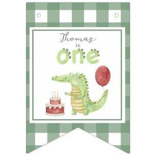 Bannière À Fanions Crocodile d'aquarelle 1er anniversaire