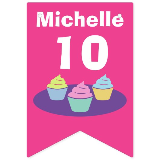 Bannière À Fanions Cupcake thème enfant fête d'anniversaire personnal (Troisième drapeau)