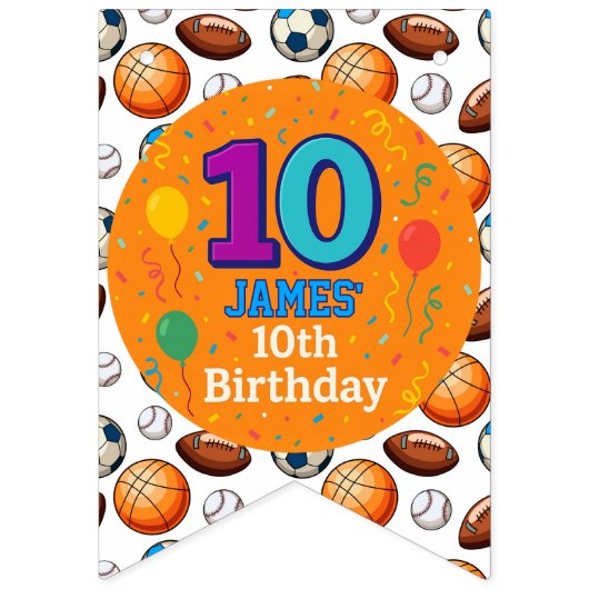 Bannière À Fanions Custom 10e Anniversaire Thème sportif (Deuxième drapeau)