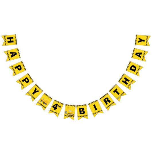 Bannière À Fanions Custom Construction Boys 4th Birthday Party Jaune (Tout)