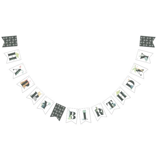 Bannière À Fanions Cute Dinosaur Jungle Aquarelle garçon Joyeux anniv (Tout)