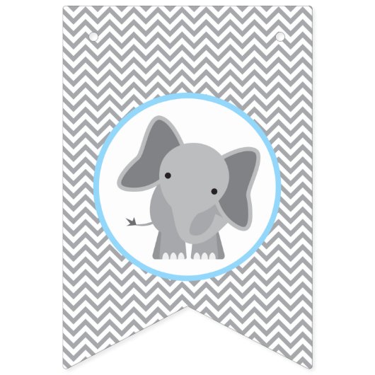Bannière À Fanions Cute Elephant Chevron Baby shower bleu clair (Premier drapeau)