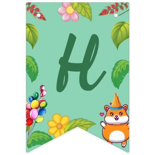 Bannière À Fanions Cute Hamster Botanical à thème fête d'anniversaire (Deuxième drapeau)