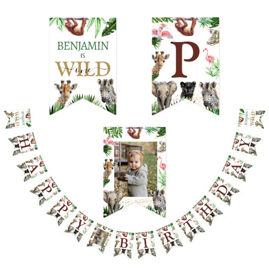 Bannière À Fanions Cute Jungle Animaux Safari Anniversaire