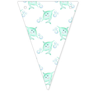 Bannière À Fanions Cute Pastel Vert Enfants Aquarelle requin